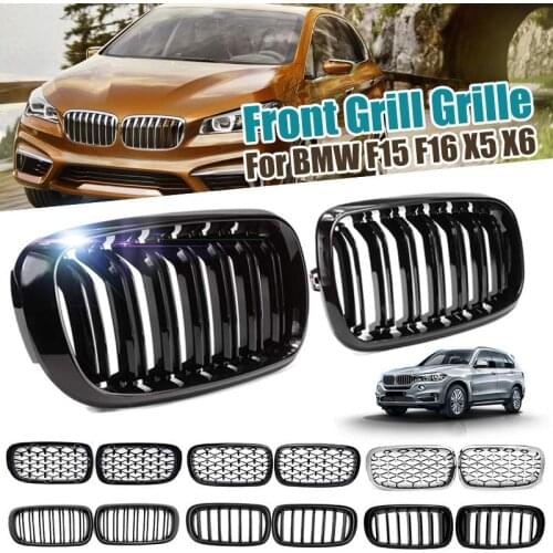 2PCS Car ABS Replacement Gloss Black 2 Slats Front Kidney Racing Grille For BMW F15 F16 X5 X6 2013 2014 2015 2016 2017
