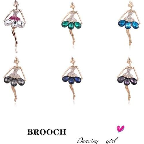 TODOX NEW Brooch Fashion dressing girl gold Zinc Alloy blue Crystal exquisite dancing girl pins garment accessory activity party