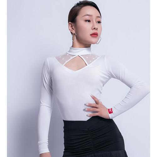 Sexy Latin Dance Top Women Long Sleeve Cha Cha Tango Salsa Samba Rumba Ballroom Practice Dancing Wear Performance Outfit DF1571