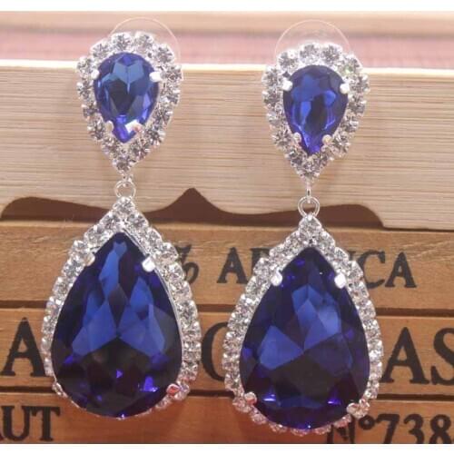 Fashionable Royal Blue rhinestone dangling earring drop shape crystal women earring fashion jewelry yellow/blue/red earrings