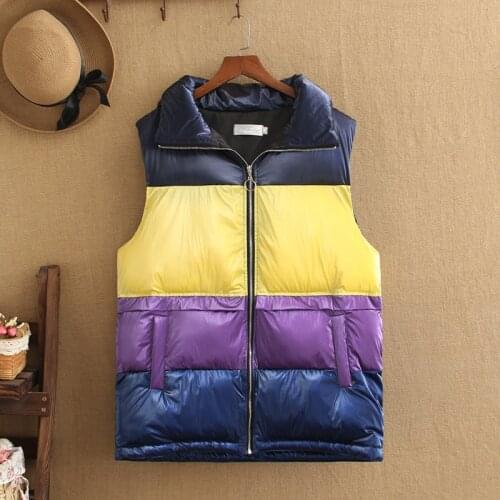 Plus Size Vest Womens 200 Kg Autumn And Winter New Color Stitching Cover Belly Plus Cotton Thick Sleeveless Cotton Coat