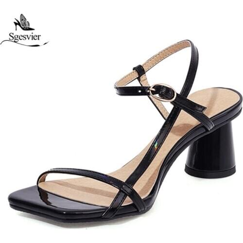 Sgesvier 2020 Big size 31-46 fashion party shoes buckle square toe simple women sandals summer high heel round heel ladies shoes