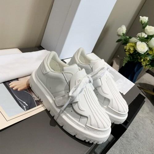 2021 spring new shell-toe small white shoes womens leather thick-soled velcro lace-up single shoes college style loafers