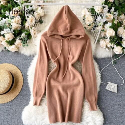 Ins Fashion Casual Hooded Sweater Dress Good Quality Comfy Stretch Slim Bodycon Women Autumn Winter Short Knitted Dress