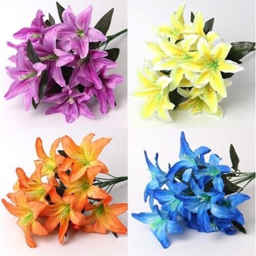 1 Bunch Multicolor Artificial Lily Flower Bouquet Fake Flowers Decorative Bridal Fake Flower For Wedding Home Party Decoration