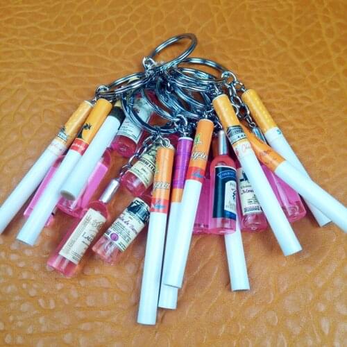 10PCS Novelty Champagne With Cigarette Keychain Men Red Wine Bottle Key Chains On Bag Car Trinket Jewelry Party Friends Gift