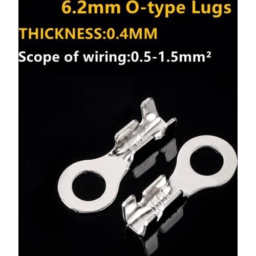 100pcs/set Round Terminal 6.2mm O-type Lugs Terminals Cold Pressed Terminals Copper Tab Wiring Lug