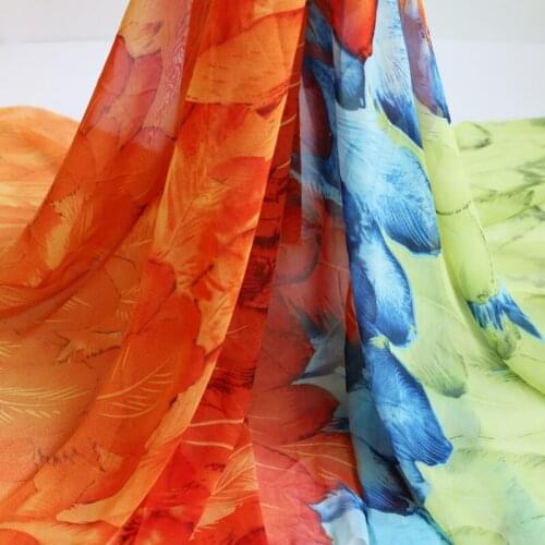 100cm*148cm Chiffon Fabric Holiday Print Dress Women Blouse Material Colorful Feathers