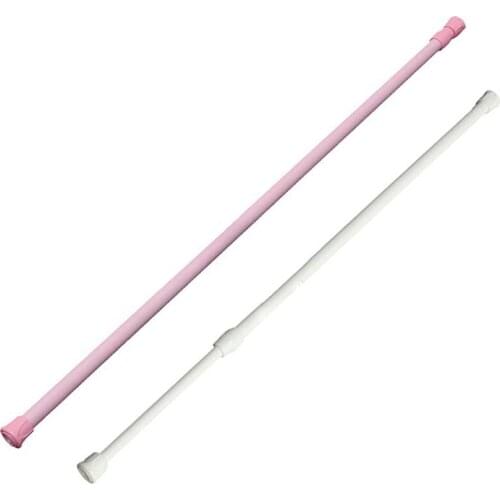 2 Pcs Spring Loaded Extendable Telescopic Net Voile Tension Curtain Rail Pole Rod Rods 60 X 110cm, White & Pink