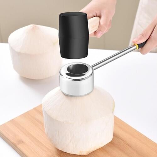 2Pcs/Set Stainless Steel Coconut Shell Opener Puncher Rubber Hammer Kitchen Tool puncher pierce shell everything for the kitchen