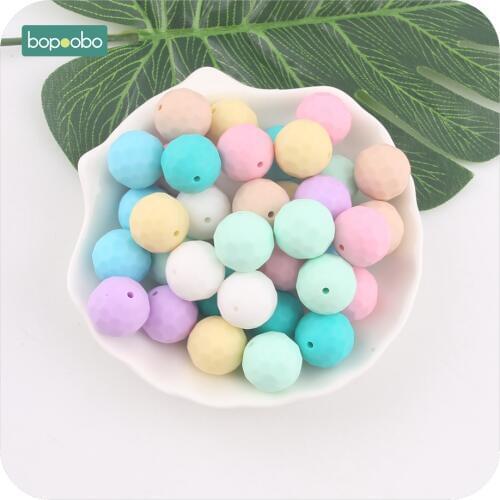 Bopoobo Silicone Teether Colorful 20pcs 15mm Multi-faceted Beads DIY Teething Necklace Made Chew Silicone Beads Baby Teether