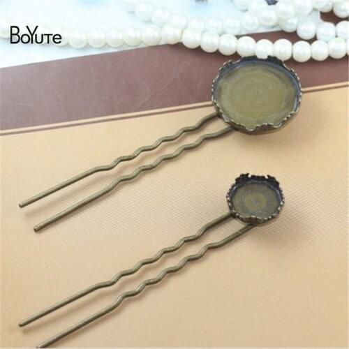 BoYuTe (10 Pieces/Lot) Antique Bronze U-shaped Hair Fork Hairpin with 15MM 20MM 25MM Blank Base Diy Hair Jewelry Accessories