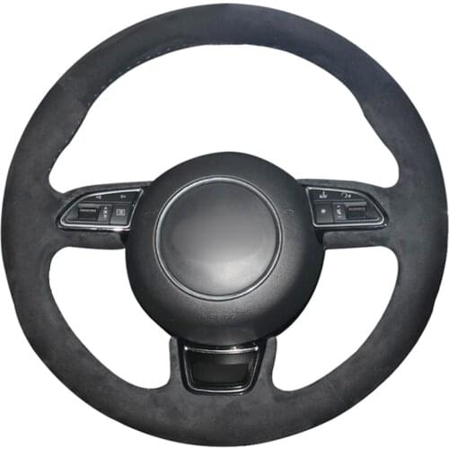 Black Suede DIY Hand-stitched Car Steering Wheel Cover for Audi A1 A3 A4 2015-2016 A7 2012-2018 S7 2013-2018 RS7 2014-2015