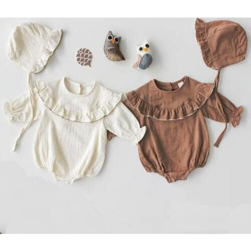 Baby Body Girls Rompers Cotton 2 Piece Set Newborn Clothes Cute Small Ear Hat + Long Sleeve Top Baby Boy jumpsuit Clothing