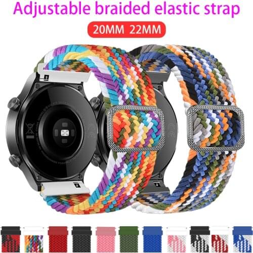 Elastic strap For Samsung Galaxy watch 3 active 2 46mm 42mm 20mm 22mm Adjustable braided 40/44mm Gear S3 bracelet Huawei GT2 Pro
