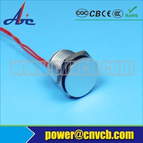 IB170621 IP68 12V 16mm flat head latching stainless steel 3 Wires prewired waterprof piezo switch