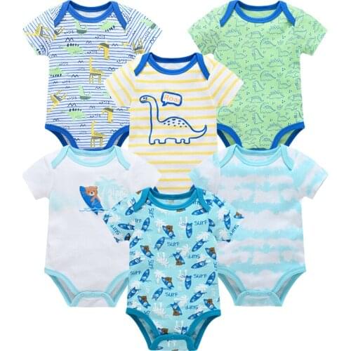 Kavkas Short Sleeve Unisex Baby Clothes Set 3 6 pcs Summer Cotton Bodysuit Cool Animal Print Newborn Body Bebe Infant Overalls