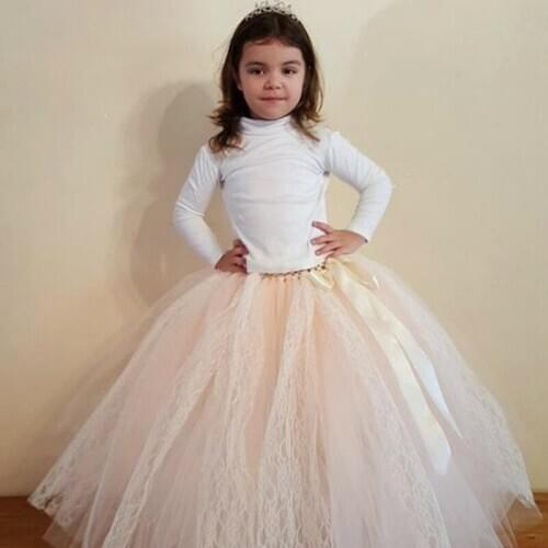 Girls Lace Tulle Long Tutu Skirts Infant Toddler Handmade Layers Dance Pettiskirts Tutus Kids Birthday Party Costume Skirts