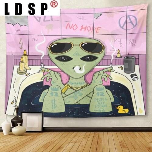 LDSP Tapestry Take Bath Glasses Alien Smoke Wall Hanging Mural Background Wall Rugs Beach Towel Fabric Blanket Living Home Decor