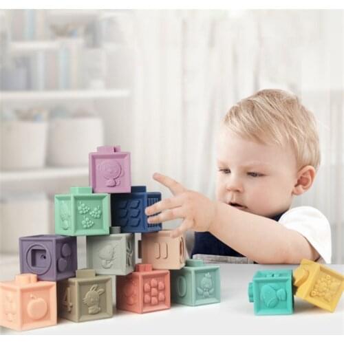 Baby Soft Toys Sensory Silicone Educational Building Blocks 3D Touch Hand Soft Balls Baby Massage Rubber Teethers Toys