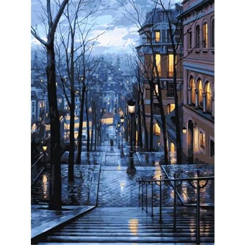 Scenery Street Landscape DIY 11CT Cross Stitch Embroidery Kits Craft Needlework Set Cotton Thread Printed Canvas Home Sell