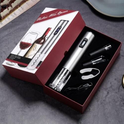 4PCS Electric Wine Bottle Opener Set Portable Automatic Bottle Opener Red Wine Opener Corkscrew Foil Cutter Stopper Pourer Set