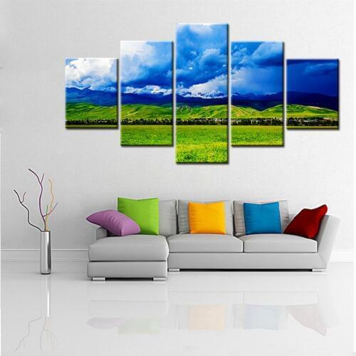Blue Sky and White Clouds on the Grassland Wall Art Canvas Landscape Posters and Prints Paintings for Kitchen Home Wall Decor