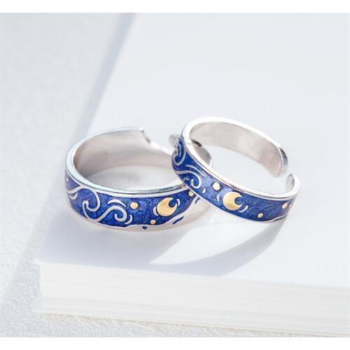 New Creative Fashion Van Gogn Star 925 Sterling Silver Jewelry Personality Couple Exquisite Popular Opening Rings SR532