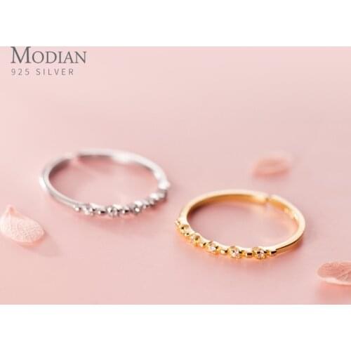 Modian Fashion 925 Sterling Silver Twinkling Zircon Adjustable Open Finger Slim Ring for Women Girl Free Size Ring Fine Jewelry