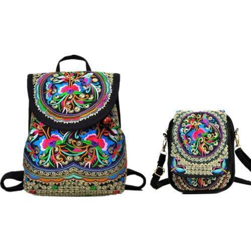 Women Vintage Embroidery Backpack Female Shoulder Bag Chinese National style Handmade Canvas Backpack Girls Travel School Bag