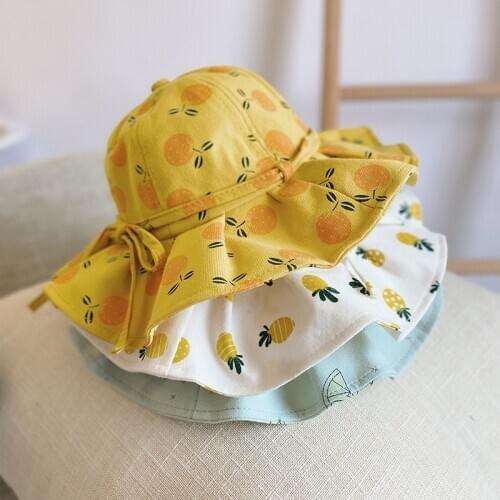 Summer Bow Baby Hat Cute Fruit Baby Girls Boys Bucket Hat Breathable Children Kids Hat Infant Toddler Beach Sun Hats Caps