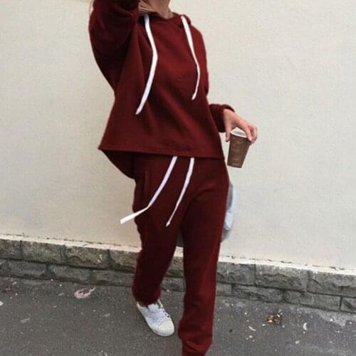 Pant Sets 2Pcs/Set Sports Women Leisure elegance Solid Color Drawstring Hooded Sweatshirt Pants Tracksuit Womens Clothing 2021