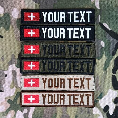 Switzerland Flag Custom Name Tape Embroidery Patch Hook And Loop Multicam Green ACU Black AU FG Tan EMR AOR