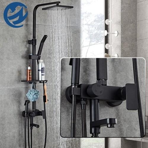 Brass Black Rain Shower Faucet Bathroom Faucet Shower Mixer Faucet & Storage Shelf Bidet Faucet Rotatble Spout Tap Shower Taps