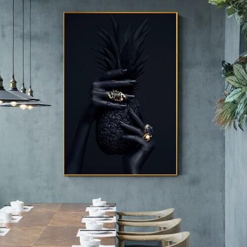 Modern Canvas Painting Black Hand And Pineapple Canvas Picture Posters and Prints Nordic Wall Art Living Room Decor Paintings