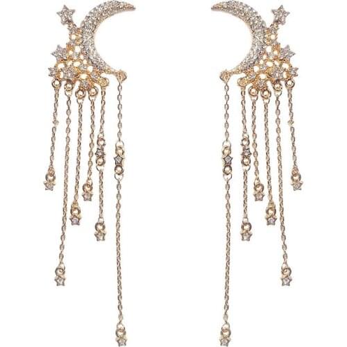 Unique Star and Moon Long Tassel Earrings Needle Temperament Earrings 2020 Fashion Jewelry for Women New Year Gift