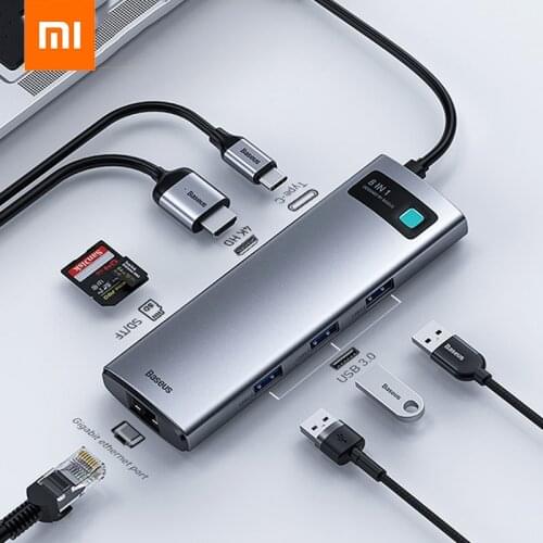 Xiaomi Baseus USB C HUB Type C to HDMI-compatible USB 3.0 Adapter 8 in 1 Type C HUB Dock for MacBook Pro Air USB C Splitter