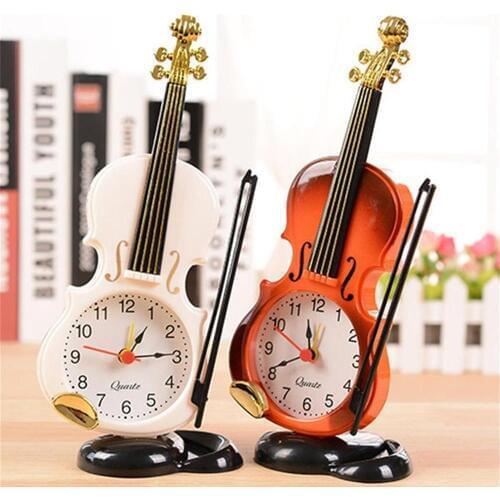 Vintage Creative Instrument Table Clock Student Violin Gift Home Decor Fiddle Quartz Alarm Clock Desk Plastic Craft