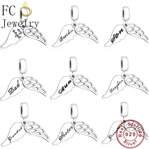 FC Jewelry Fit Original Brand Charm Bracelet Necklace 925 Silver Mom Dad Son Angel Wing Fly Bead Dangle Making Family Berloque