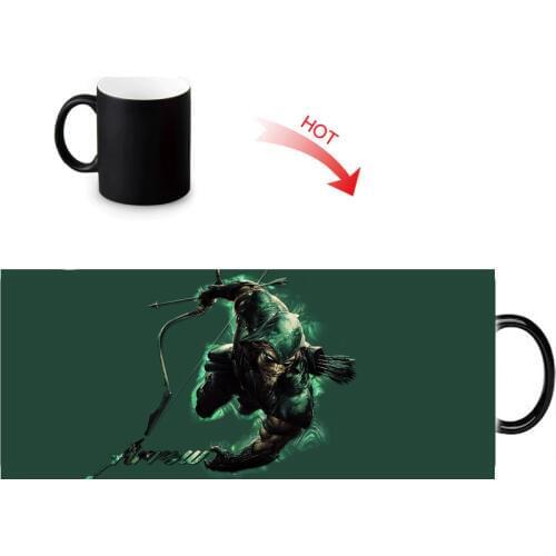 Green arrow Color Change Coffee Cup Heat Reveal Sensitive Mug Temperature Sensing Mugs Birthday Gift 350ml