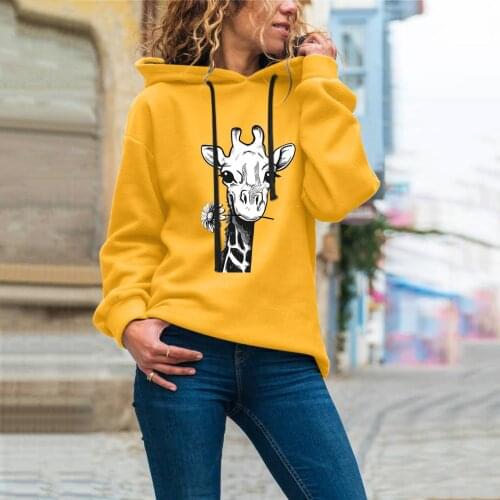 Harajuku Womens Hoodies Casual Full Sleeve Giraffe Prints Sweatshirt Hoodies Aesthetic Pullover Gothic Clothes Худи Оверсайз