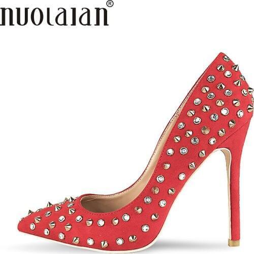 Shoes Woman High Heels Pumps Rivets Womens Shoes Pumps 12CM Red Heels Woman Sexy Pointed Toe High Heels Wedding Shoes