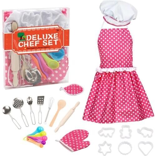 22Pcs/Set Girl Kids Kitchen Role Play Cooking Apron Chef Hat Baking Tools Toy