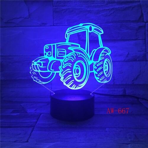 3D LED Night Light Dynamic Tractor Car with 7 Colors Light for Home Decoration Lamp Visualization Optical Illusion AW-667