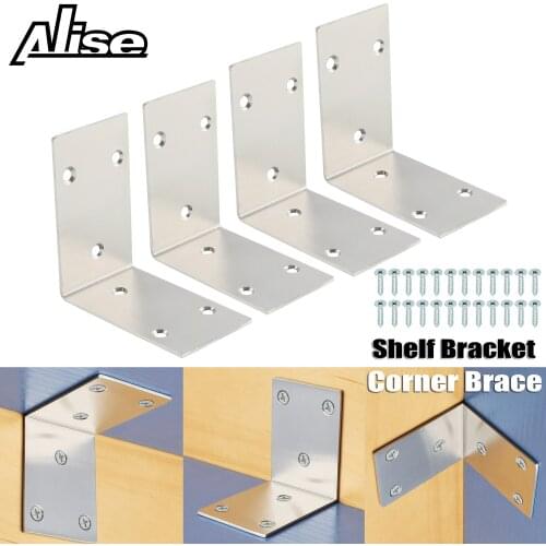 4pcs Shelf Bracket Widen Corner Brace Joint Angle Bracket Shelf Support Wall Hanging 48mm*45mm, Stainless Steel Brushed Finished