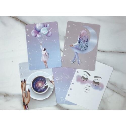 5pcs Starry sky /Galaxy Kawaii A6 Loose Leaf Spiral Binder Index Separator Page Dividers For Gillio Diary Book Stationery School