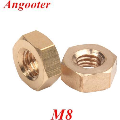 50pcs DIN934 M8 Brass Hex Nuts Threaded m8 Copper Brass Hexagon Nut Hex Nuts