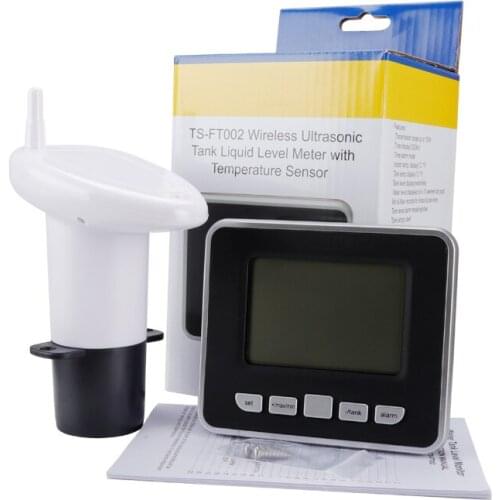 FT002 Wireless Ultrasonic Water Tank Liquid Level Meter With Temperature Sensor Water Level Time Display Low Battery Indicator