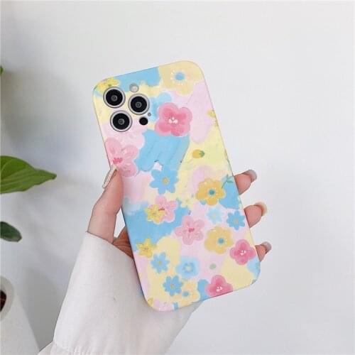 Retro kawaii sakura Colorful Flowers painting Phone Case For iPhone 11 12 Pro Max Xs Max XR Xs 7 8 Plus X 7Plus case Cute Cover