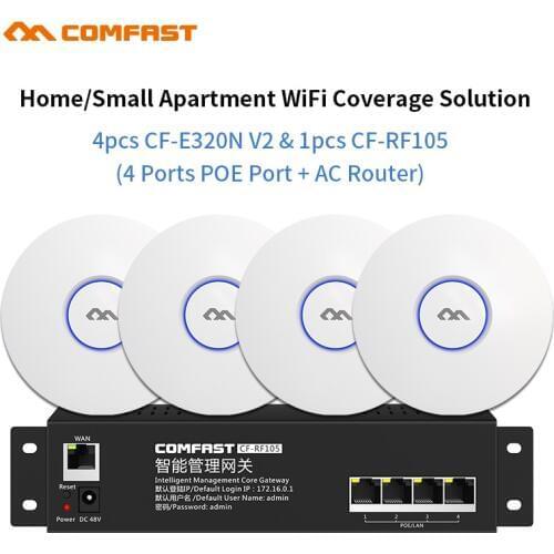 Hotel Home Wifi Cover Seamless Wifi Manage Router 4pc 300Mbps indoor Access Point AP + 1 RF105 4Port Poe AC Router load Balance